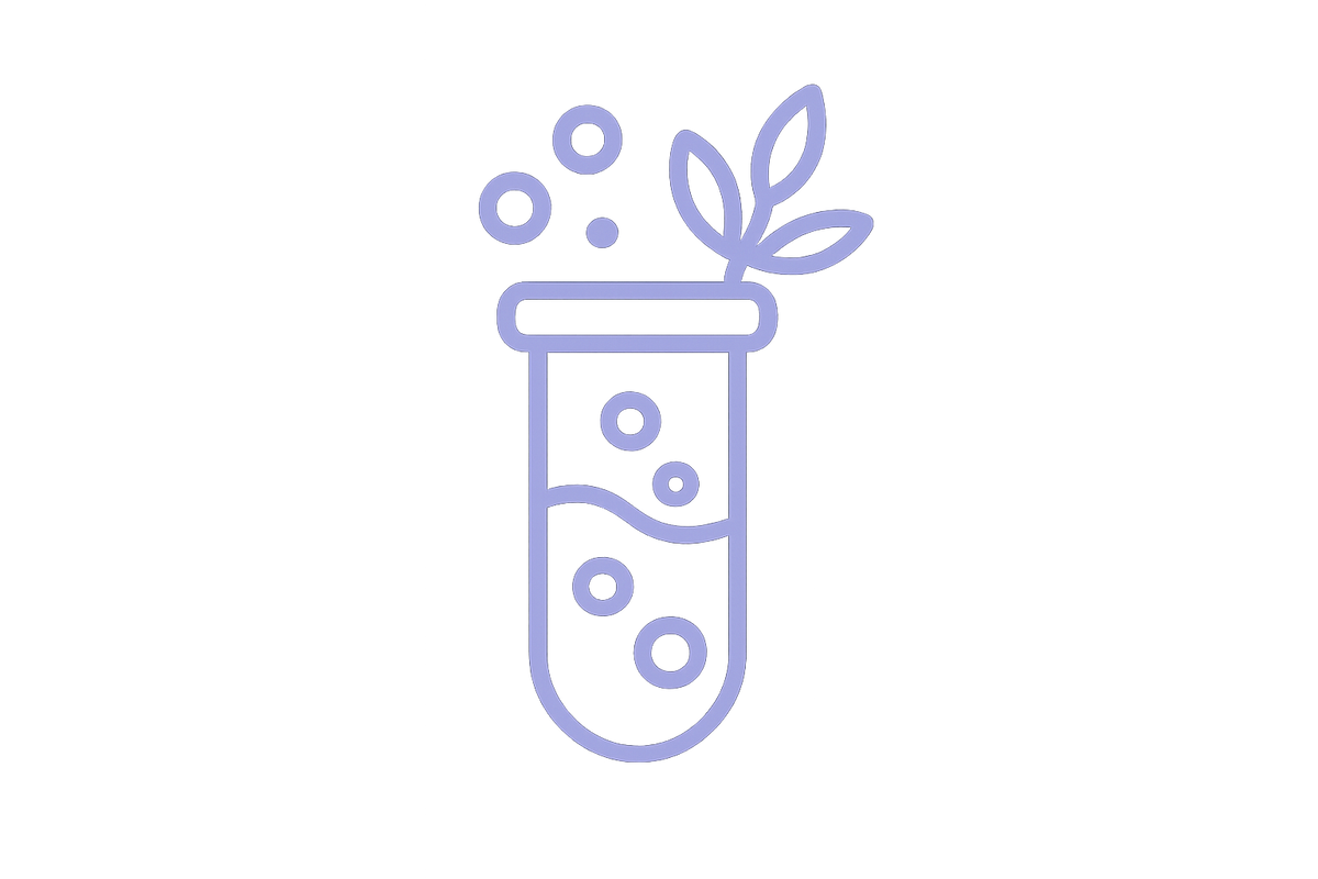 create an icon of test tube with bubbles and some herbs in it, make the icon light purple colour